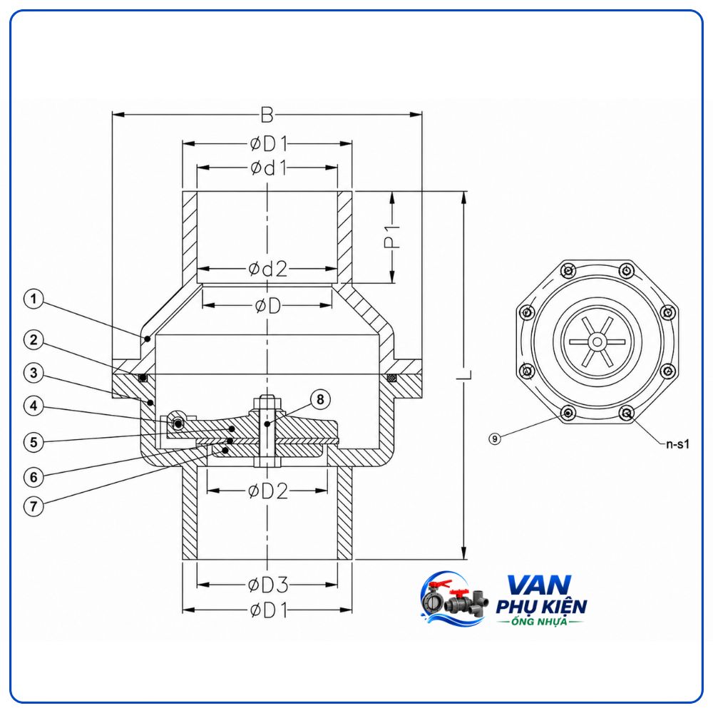 Cấu tạo van 1 chiều lá lật nhựa